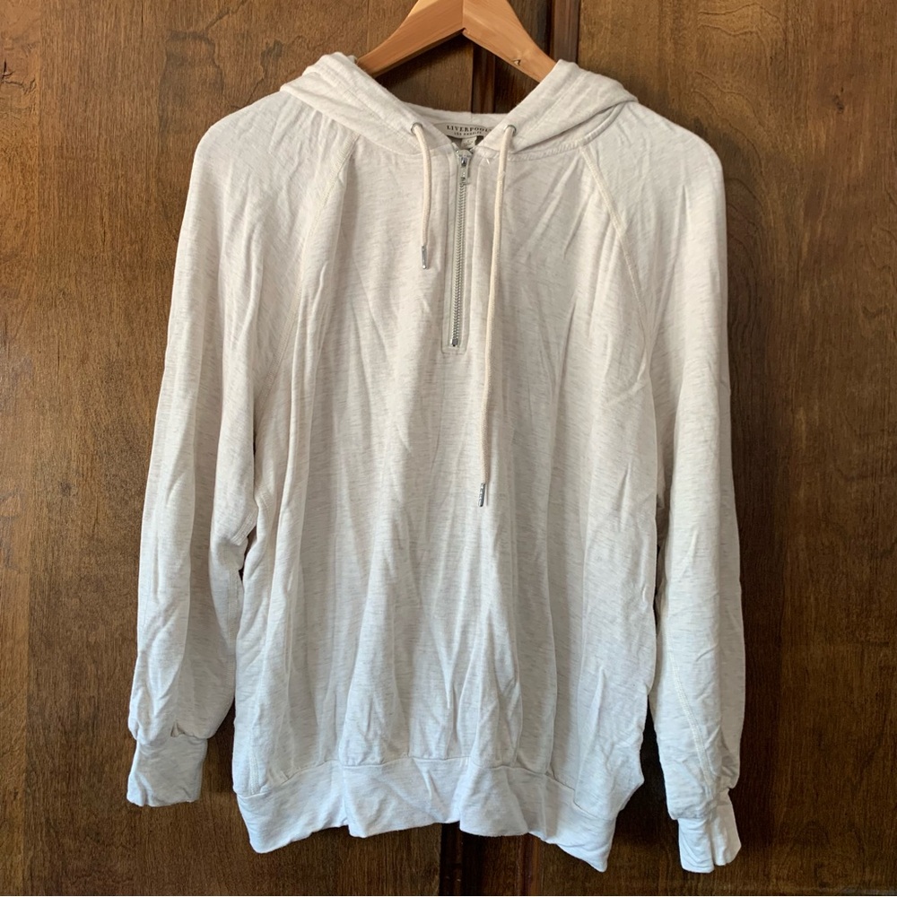 LIVERPOOL Light Cream Half-Zip Hooded Pullover